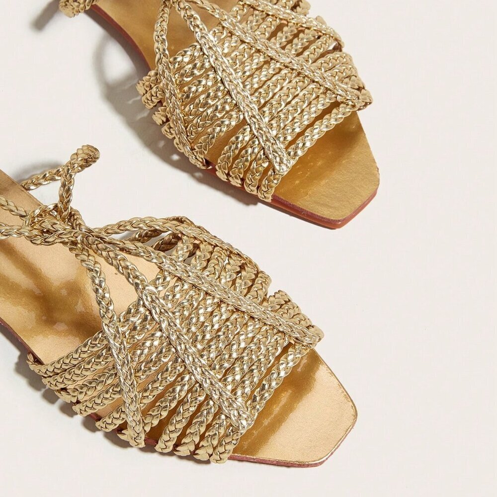 Gold Bohemian Women's Braided Strap Sandals with Random Texture - Picture 4 of 6